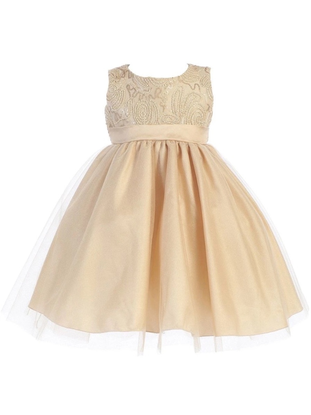 Swea Pea Lilli Champagne Gold Sequin Tulle Dress 3T Flower Girl Wedding Formal